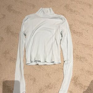 Light Blue Women's Ribbed Cropped Turtleneck Top